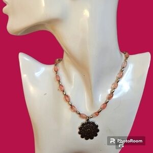 Handmade Cherry Quartz Silver Plated Beaded Mandala Pendant Necklace